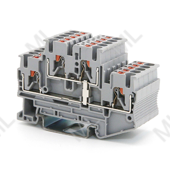 Клемма двухуровневая, зажим push-in, 4 точки подключения, уровни соединены перемычкой, 2.5 кв.мм, серая Арт. VPRTT-2.5-PV-GY - Каталог электротехнического оборудования