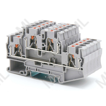 Клемма двухуровневая, зажим push-in, 4 точки подключения, 4 кв.мм, серая Арт. VPRTT-4-GY - Каталог электротехнического оборудования